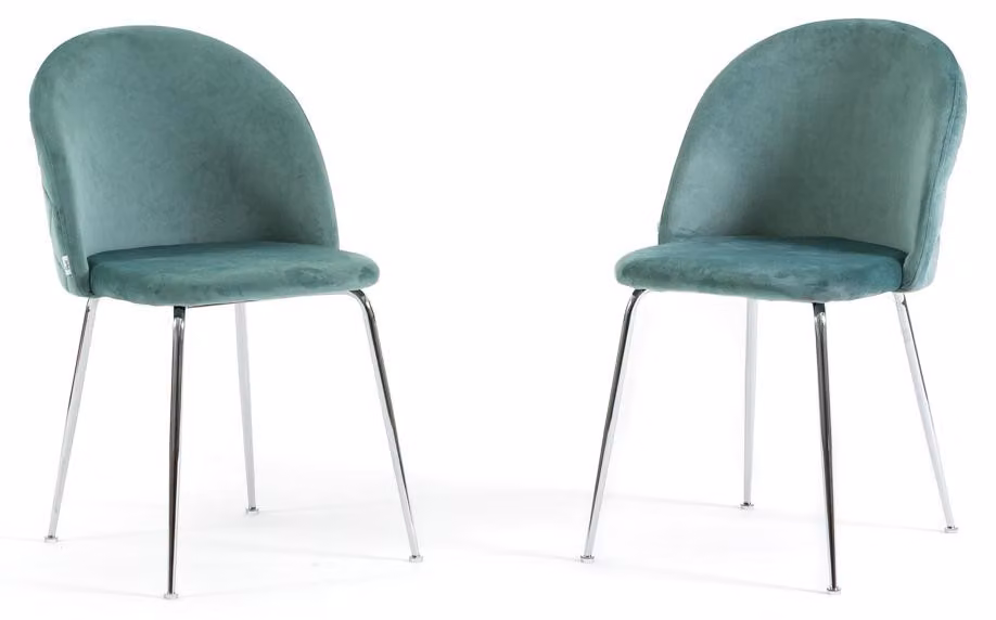 Set di 2 sedie da pranzo imbottite, gambe in metallo, design elegante per cucina, sala da pranzo, bar e ristoranti SARA - Verde giada/argento