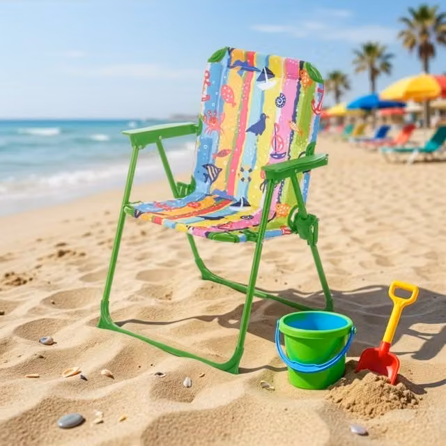 Sedia pieghevole per bambini con decori marittimi verde multicolore