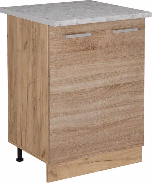 Mobiletto base cucina Vicco R-Line in rovere con piano effetto marmo, L: 60 cm, H: 81,6 cm, P: 60 cm