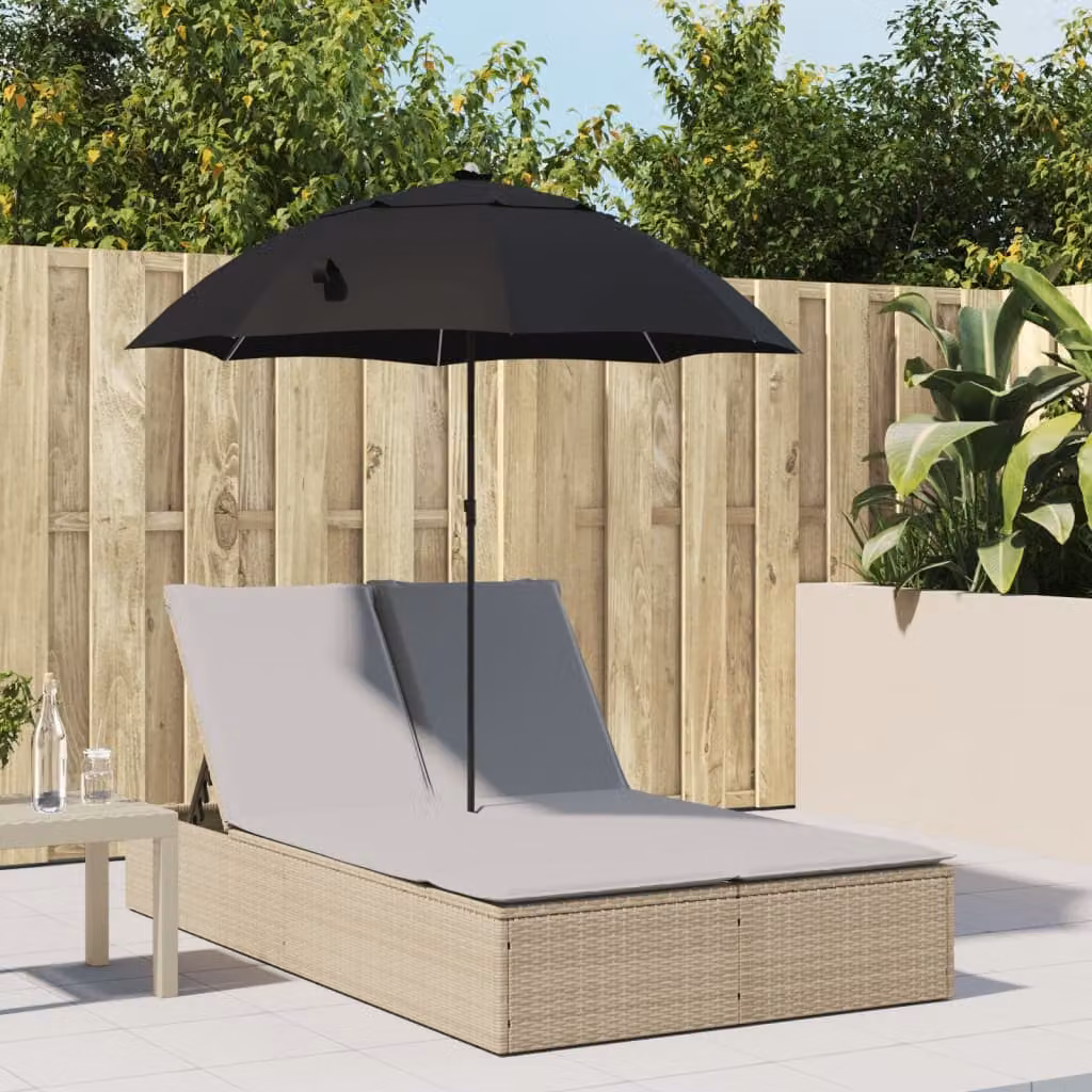 vidaXL Lettino Prendisole Doppio in Polyrattan Beige con Parasole e Cuscini