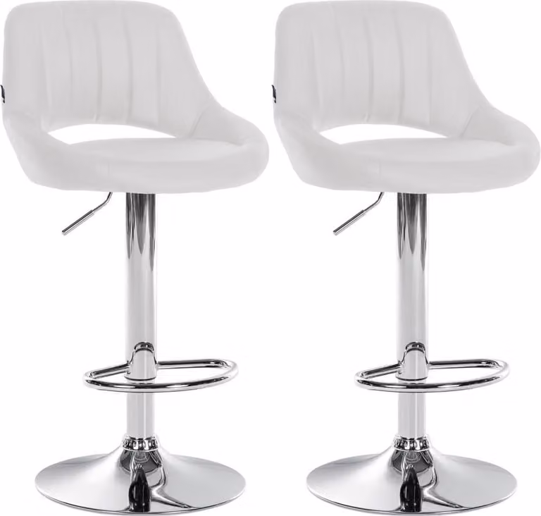 Set con 2 sgabelli da bar regolabili - sedute in Pelle finta - girevoli a 360° | Colore: bianco | Materiale base: metallo cromato