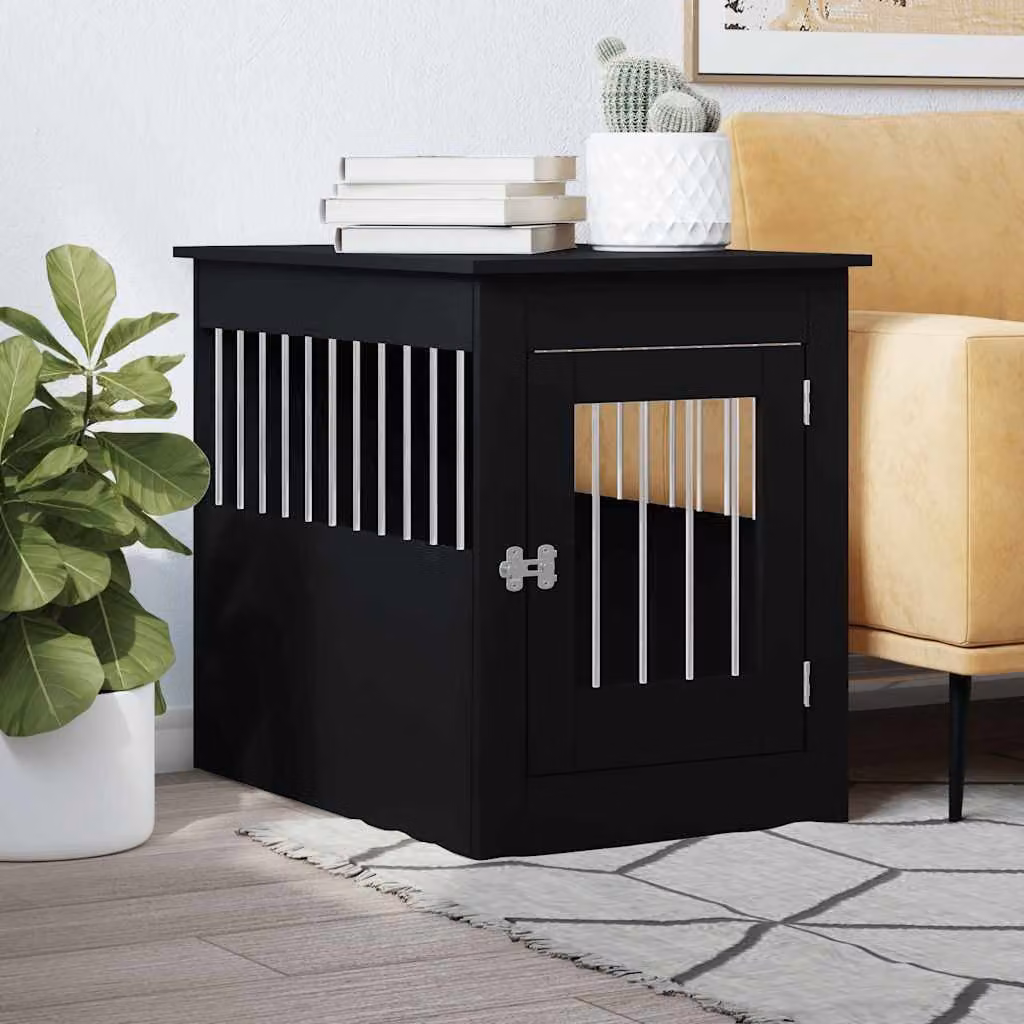 Gabbia per cani da arredamento vidaXL in legno e metallo nera L: 80 cm, P: 55 cm, H: 68 cm