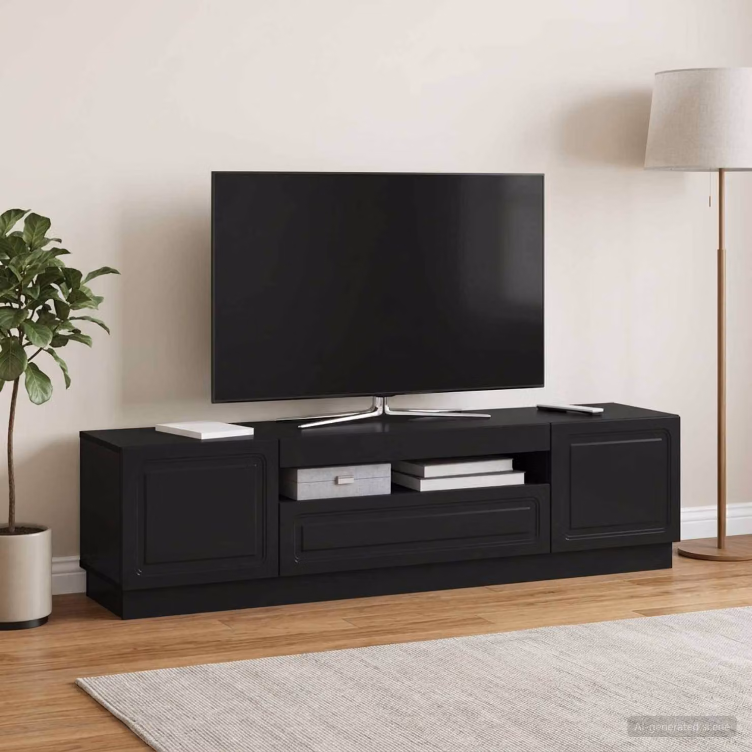 Mobile TV LED vidaXL Nero e Legno con Illuminazione Integrata e Compartimenti Media per il tuo Soggiorno
