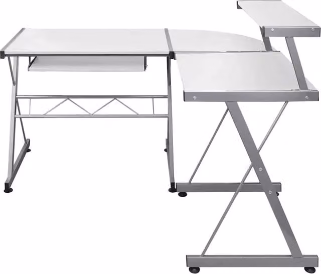Scrivania angolare moderna bianca in legno e metallo L: 132 cm, P: 112 cm, H: 99 cm