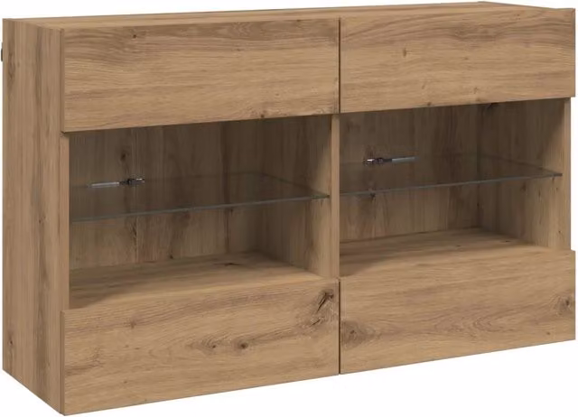 Mobile TV da parete vidaXL in legno rovere marrone con illuminazione integrata L: 98,5 cm, P: 30 cm, H: 60,5 cm