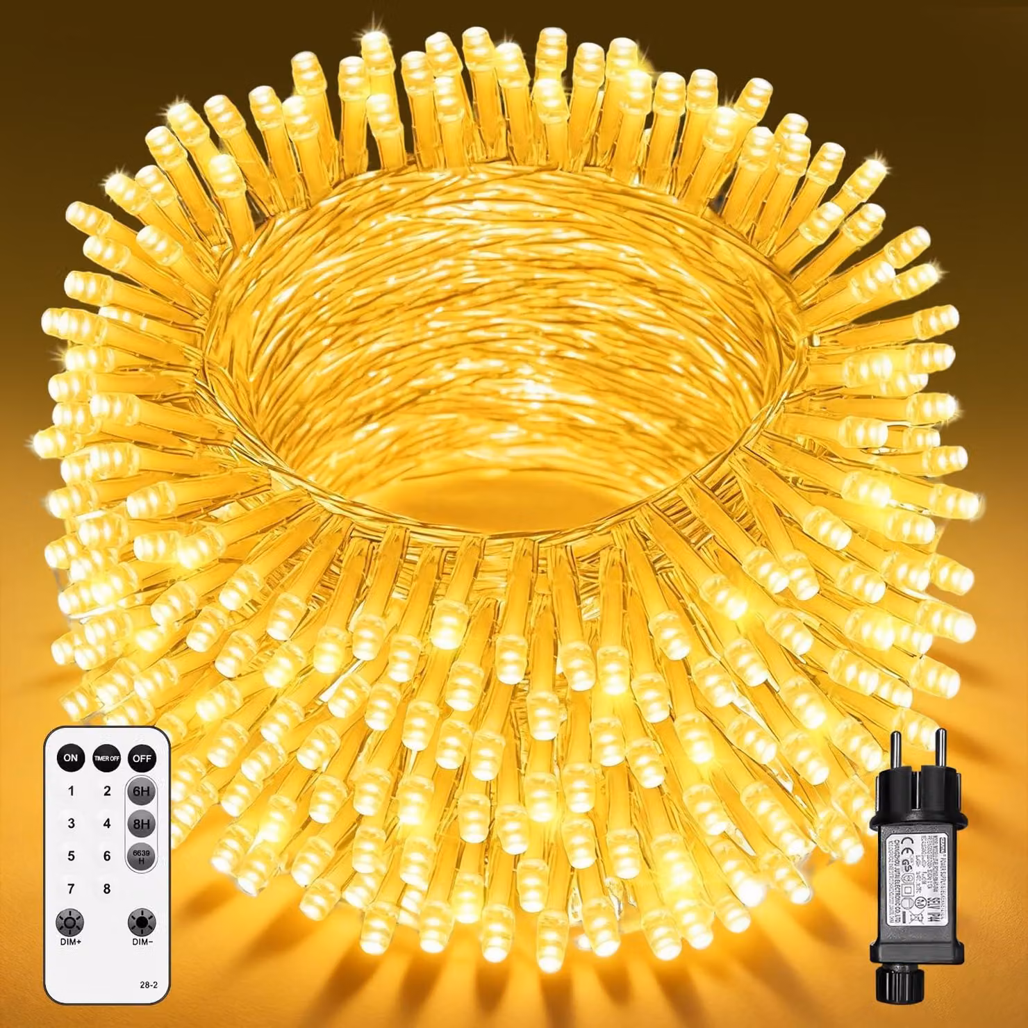 Catena luminosa a LED, 40 metri, 400 LED bianco caldo, grado di protezione IP44, timer, 8 modalità