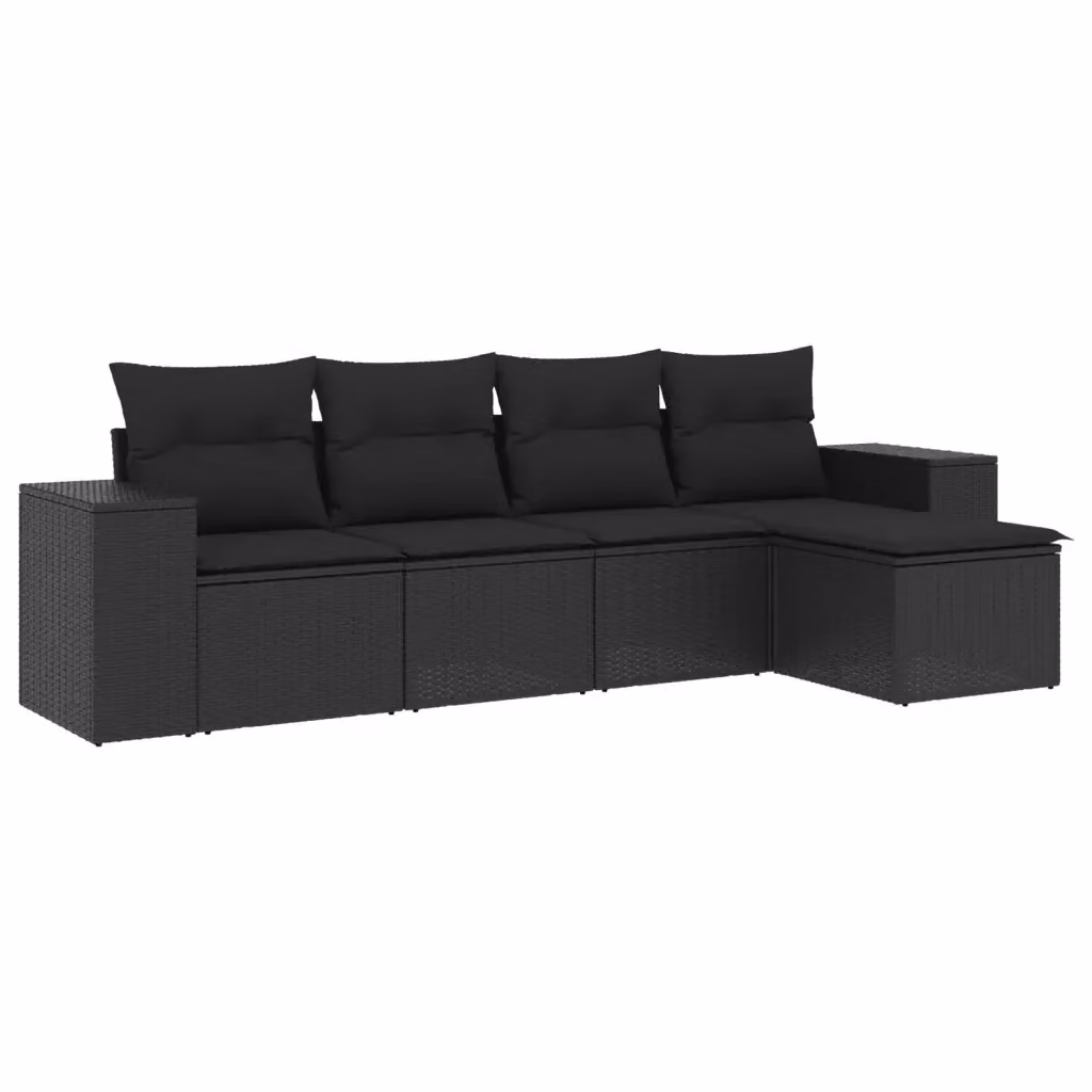 vidaXL Set Divani da Giardino a L 5 pz con Cuscini e Ottoman, Polyrattan e Acciaio Nero – 2