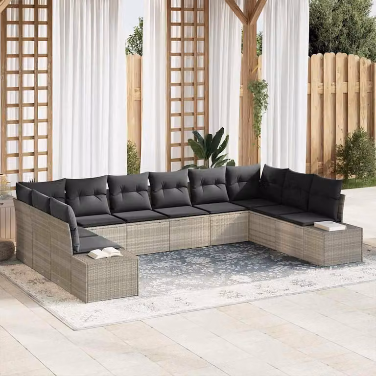 Maison Exclusive - Set da giardino composto da 10 pezzi, divano in rattan sintetico color grigio chiaro