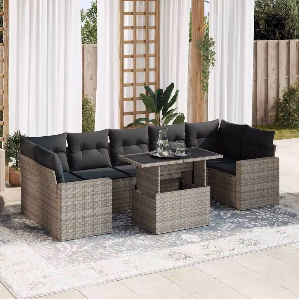 Maison Exclusive - Set Divano da Giardino 8 pz con Cuscini Grigio in Polyrattan