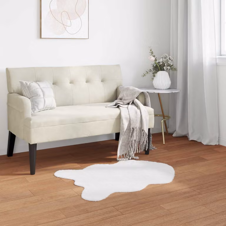 Tappeto antiscivolo vidaXL in ecopelliccia di coniglio bianco, lavabile e moderno per soggiorno o camera da letto