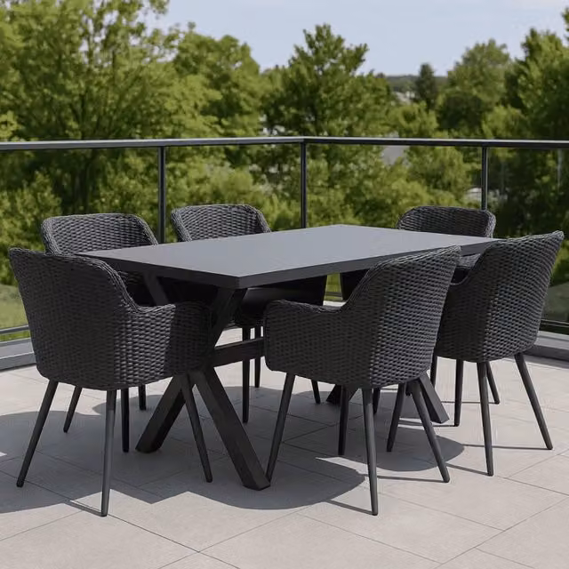 Set tavolo da giardino SANTA CRUZ con piano in ceramica e 4 poltrone AMADORA in alluminio antracite - HARTMAN