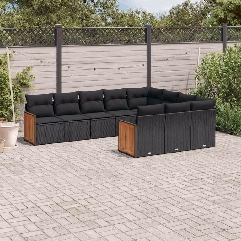 vidaXL Set Divani da Giardino a L con Cuscini in Polyrattan e Acciaio Nero