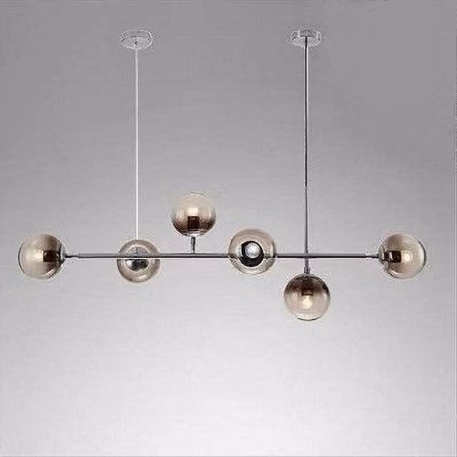 Lampadario a sospensione Trade Shop con 6 sfere in vetro trasparente e struttura in metallo argento, attacco E27, altezza regolabile