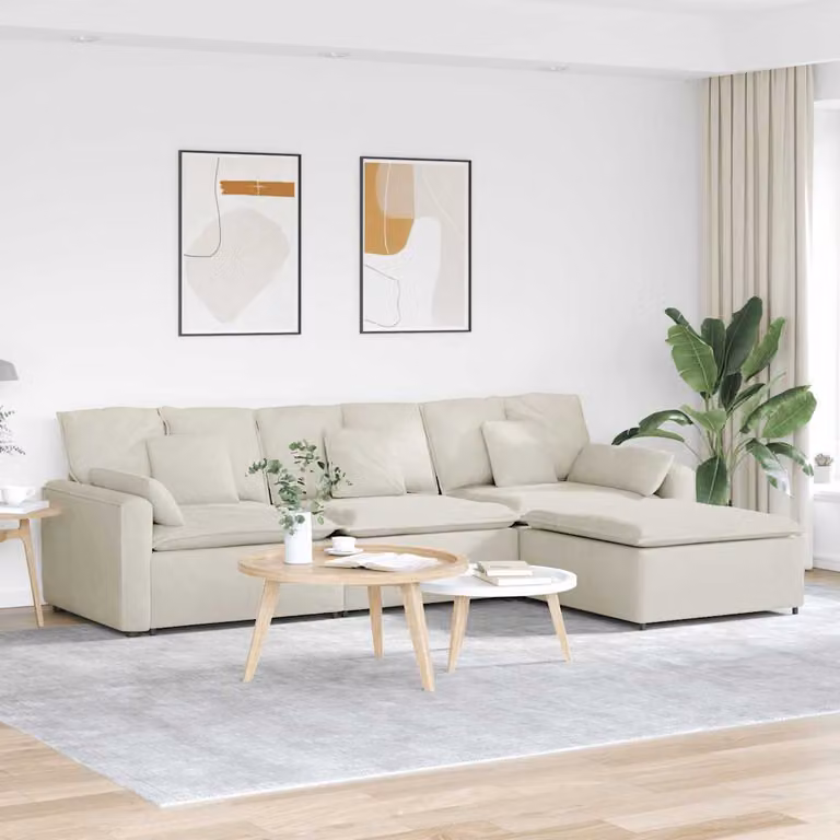 vidaXL Divano Modulare a L in Velluto Beige con Cuscini e Struttura in Metallo