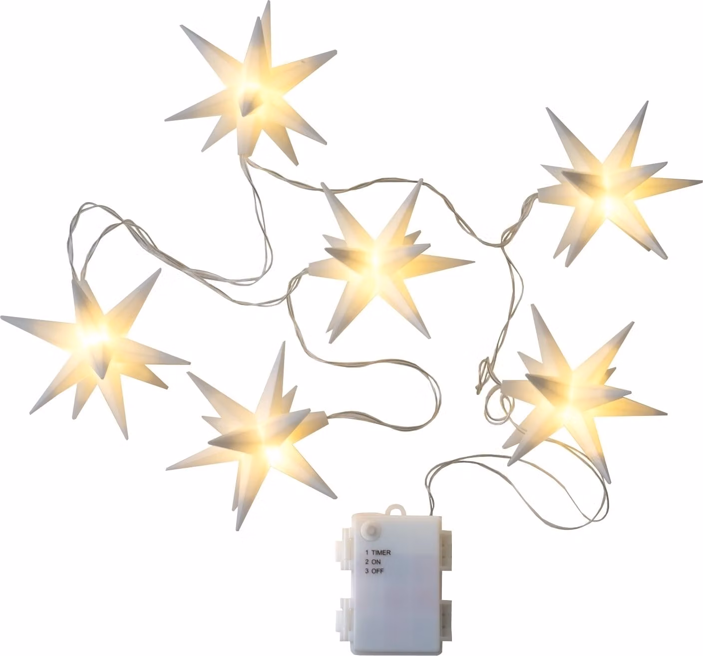 Fata LED - L 2 m - con 6 stelle - bianco - plastica - a batteria