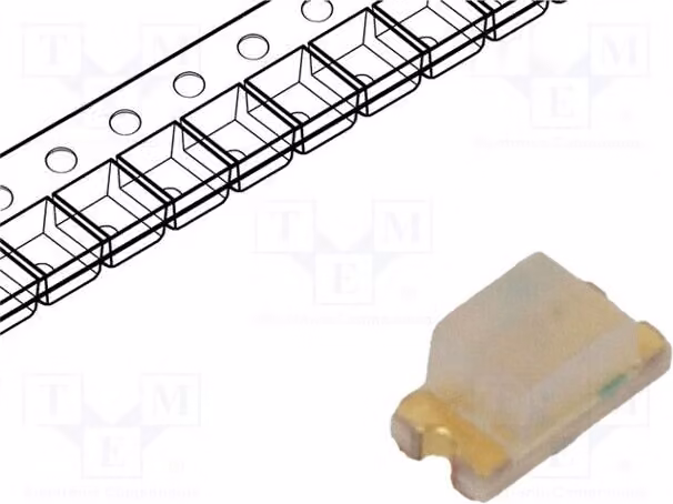 1 LED SMD 0603, angolo di emissione 140°, dimensioni 1,6x0,8x0,8 mm, intensità luminosa 45÷145 mcd, tensione 3,4÷3,9 V, colore verde, corrente 20 mA, codice prodotto Q-C190. Diodi LED