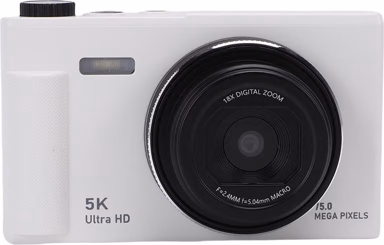 Fotocamera digitale 5K 75MP zoom 18X autofocus Vlog con schermo ribaltabile da 2,8 pollici a 180° per viaggi Bianco
