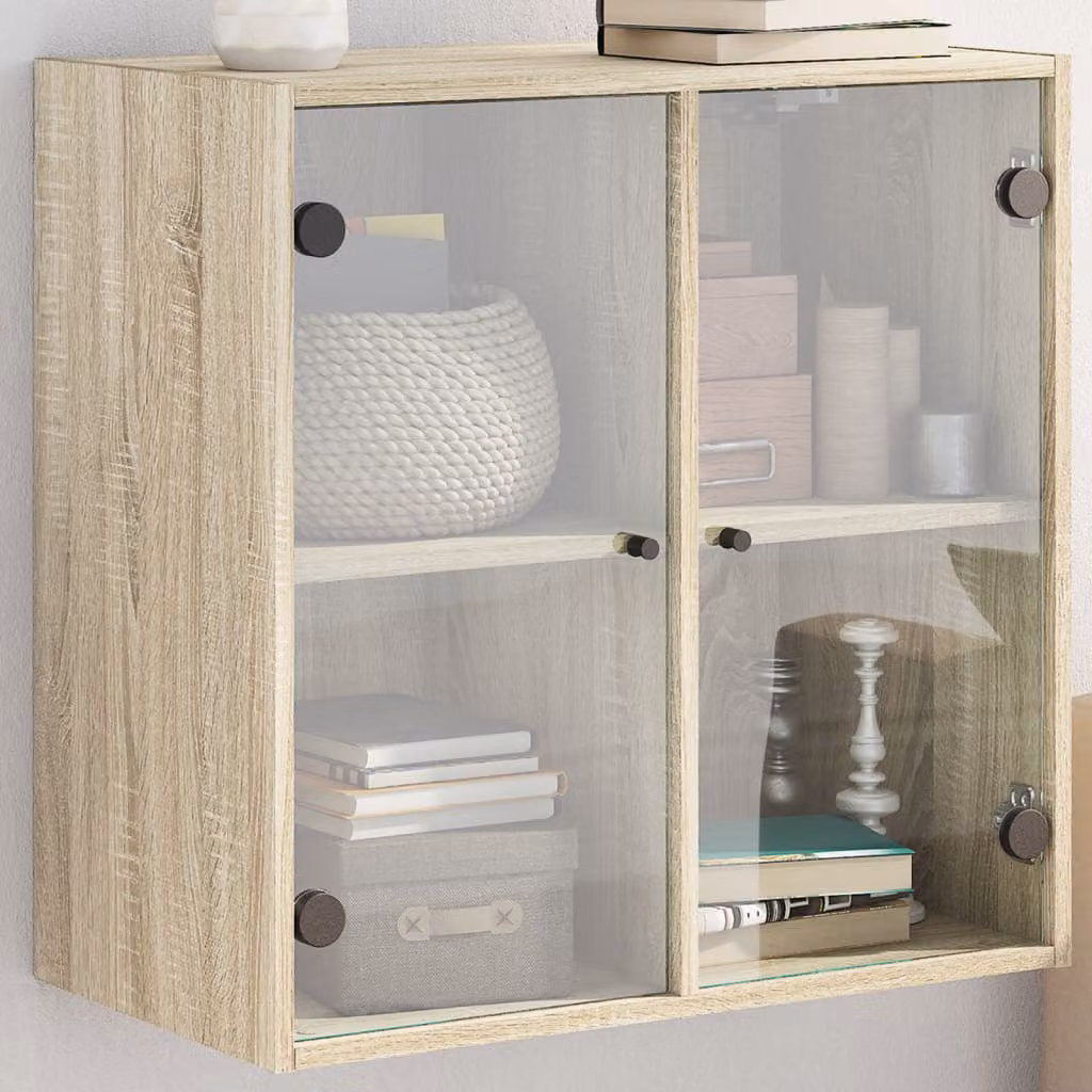 Mobile a muro vidaXL con ante in vetro, Rovere Sonoma, L: 68 cm, P: 37 cm, H: 68,5 cm