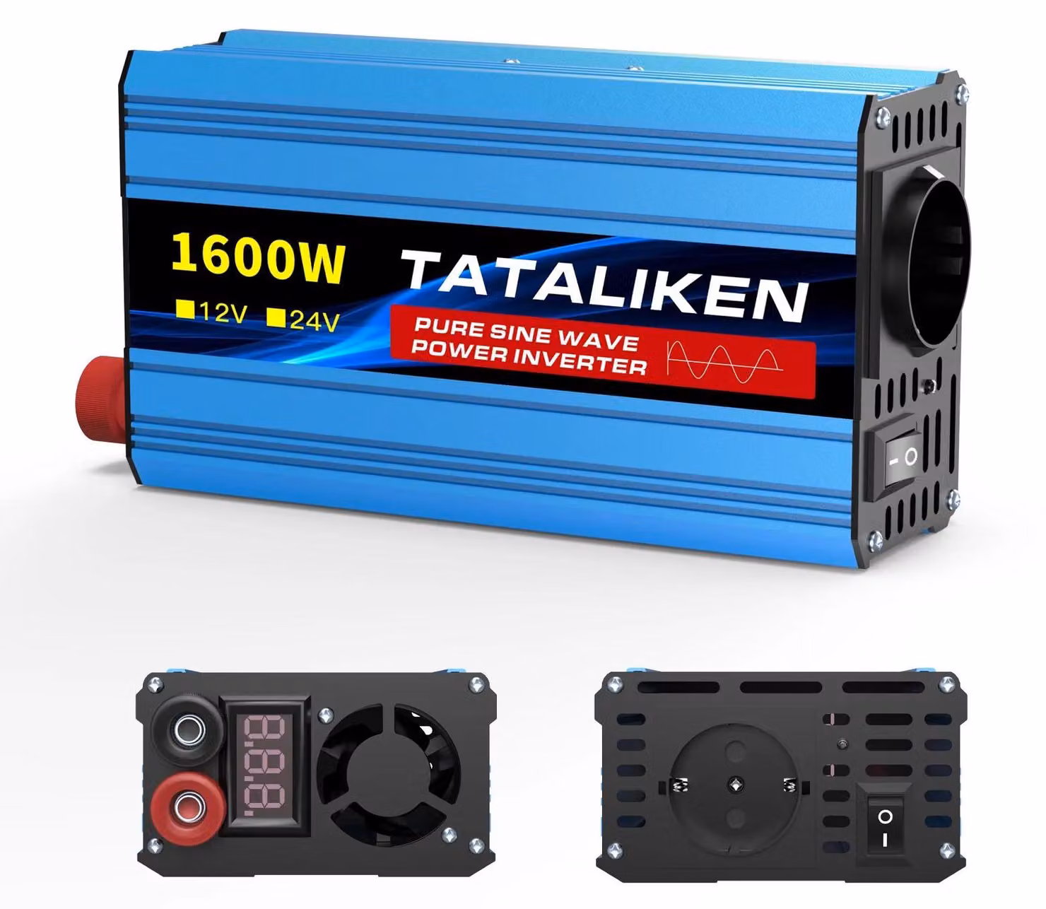 Inverter a onda sinusoidale pura, uscita 220 V CA, display LCD, 12 V 1600 W 220 V 50 Hz EU