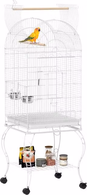 Gabbia per Uccelli con Ruote e Ripiano ¨C zephmum ¨C Bianco 51x51x153 cm