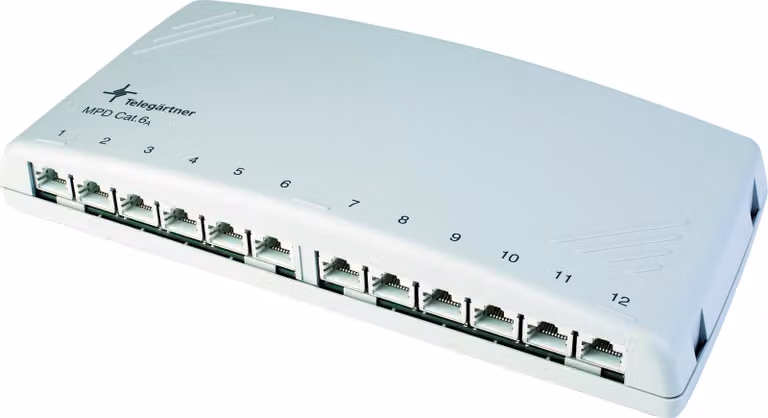 Distributore patch modulare Telegärtner Cat.6A(deep), 12 x RJ45 Mini Distributore MPD12-HS K, 12 x RJ45 10/100/1000BaseT Porte