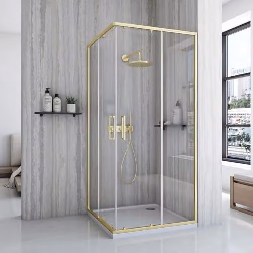 Rea - Box Doccia City 80X80 Gold Brush Cabina Doccia Con Piatto Doccia Savoy Vetro Di Sicurezza Temperato Transparent 4mm, 5mm (D'Oro)