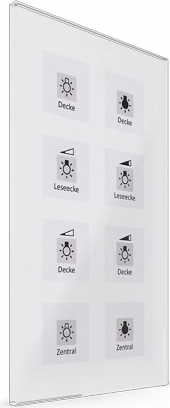 MDT KNX Pulsante in vetro 8 vie Plus con sensore di temperatura bianco incl. etichetta, 1 pz.