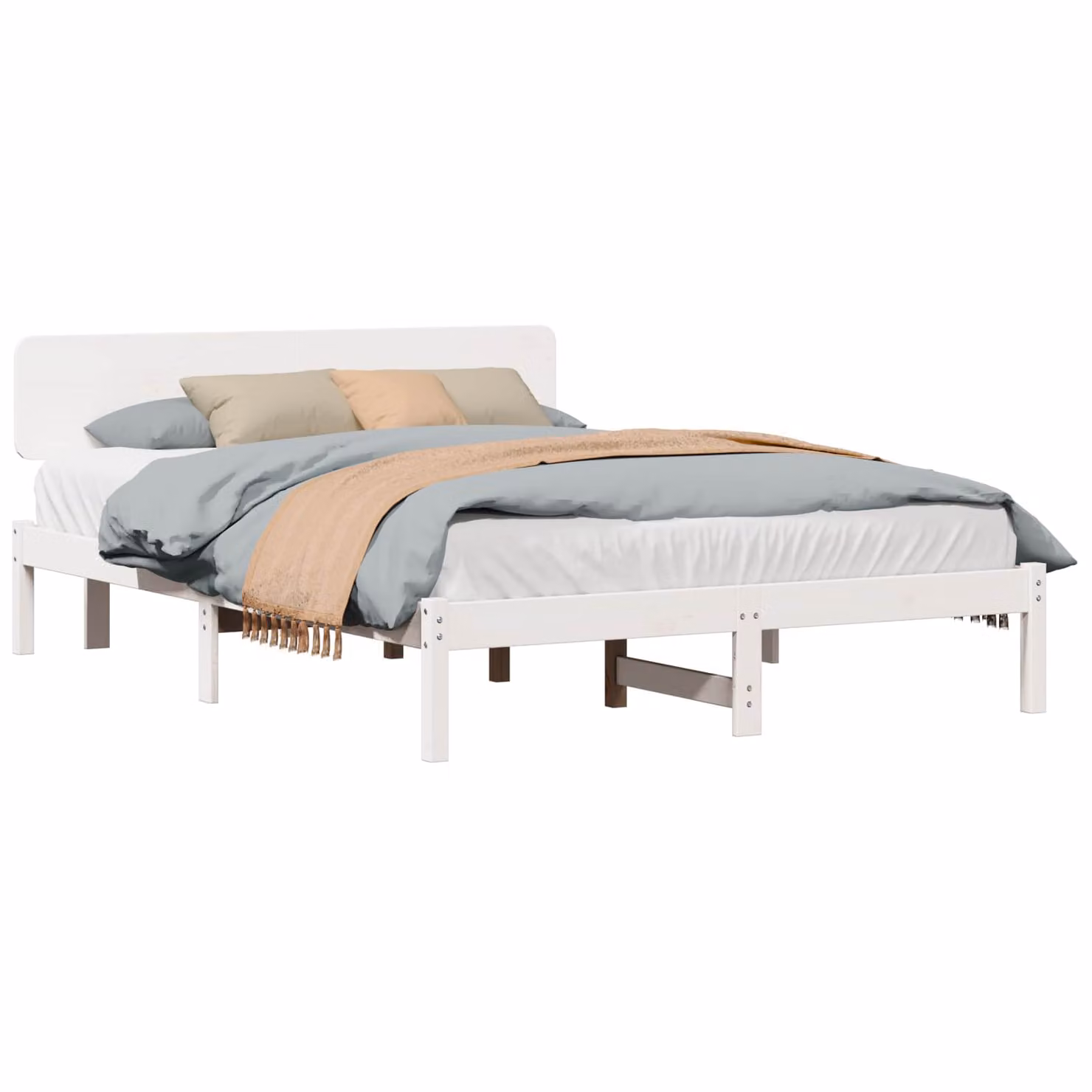 Struttura del letto in pino massello vidaXL, colore bianco, L 150 x P 200 cm