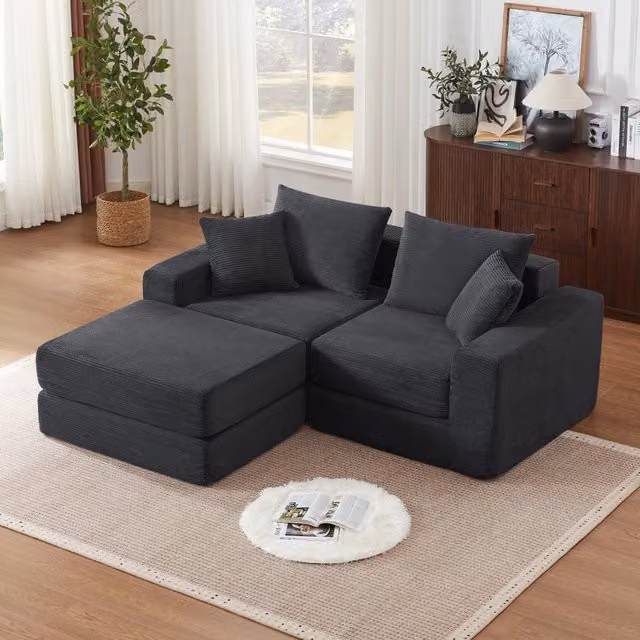 Divano modulare 259.5x96.0x80.0 cm convertibile in letto per ospiti con base antiscivolo in schiuma e molle grigio scuro