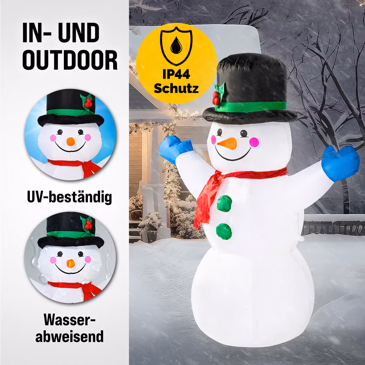 Pupazzo di neve gonfiabile XL Monzana con luci, colore bianco, Altezza: 120 cm – 3