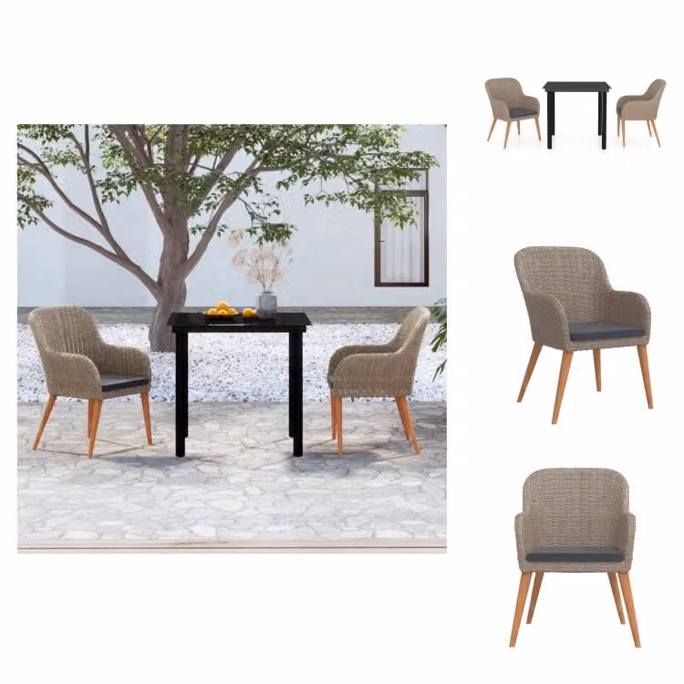 vidaXL Set da pranzo da giardino 3 pezzi con cuscini marrone - Set di mobili da giardino