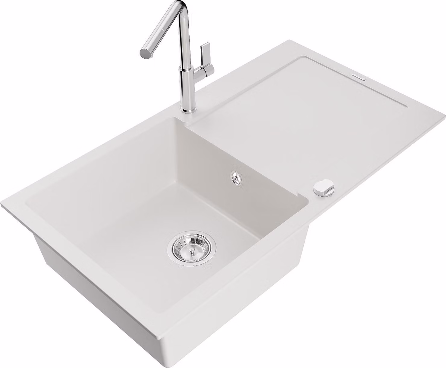 Mexen Leo lavello in granito a 1 vasca con sgocciolatoio e rubinetto cucina Flora, bianco - 6501-20-670401-00