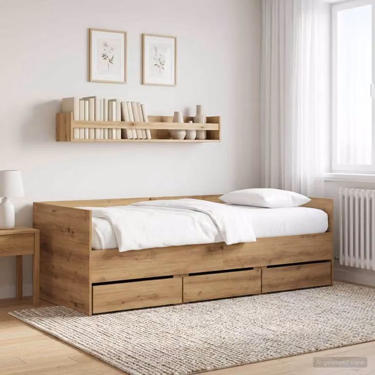 Maison Exclusive - Letto a giorno con cassetti, realizzato artigianalmente in legno di quercia
