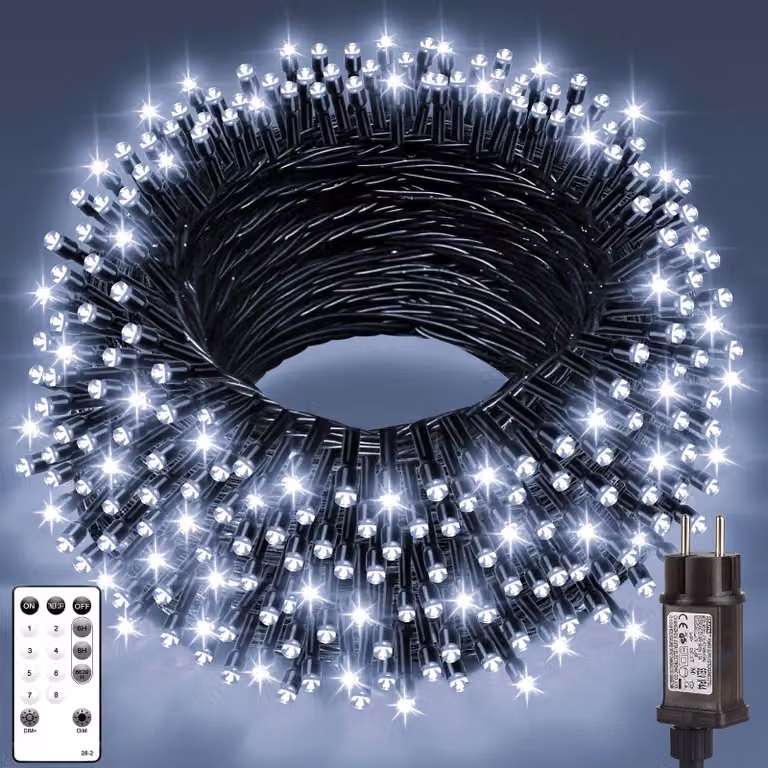 Catena luminosa da 50 metri, con 500 LED, luce bianca fredda, per uso esterno