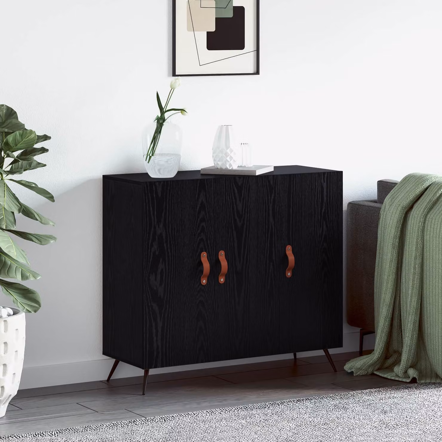 Credenza moderna vidaXL in legno MDF nero L: 89,5 cm, P: 34 cm, H: 80 cm