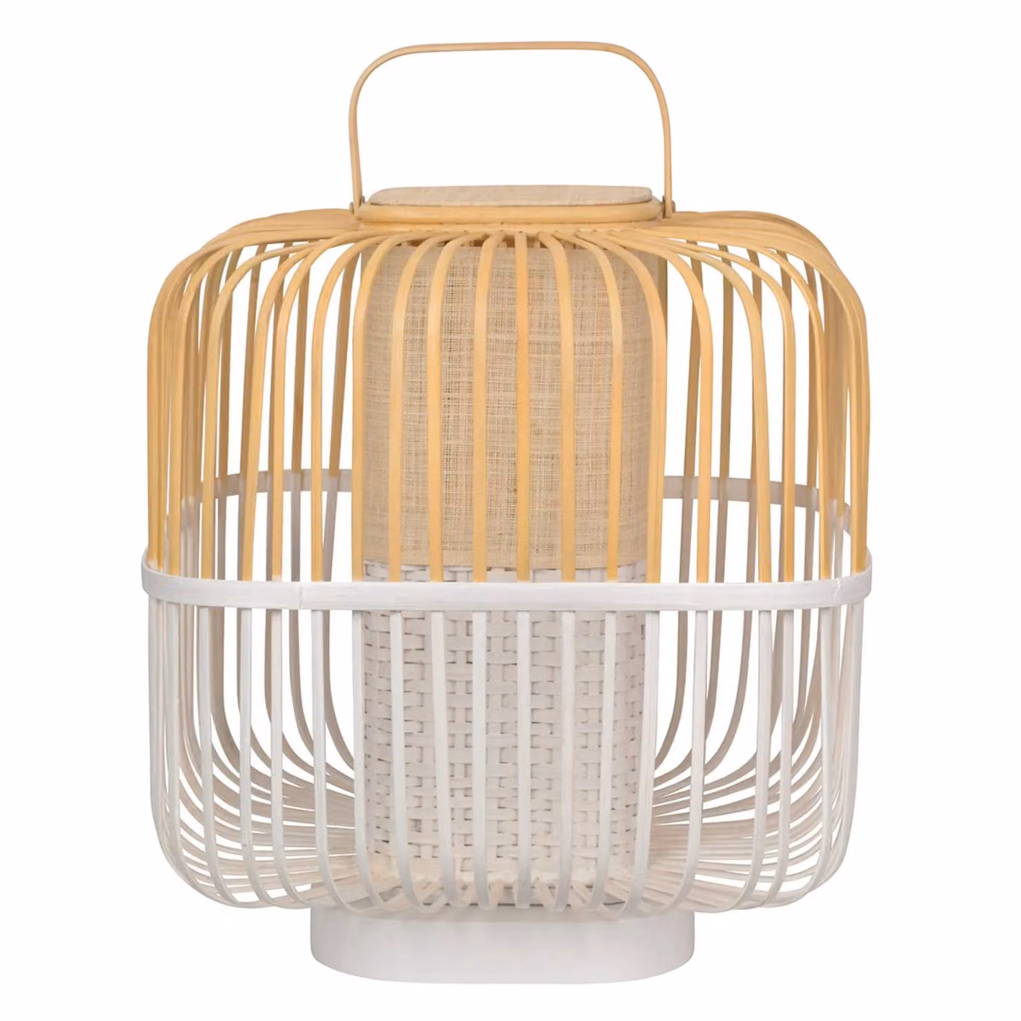 Forestier Lampada da tavolo di design Bamboo Square M, Bianco / Opale, Soggiorno / Sala da pranzo, bambù, Design, Lampada da tavolo