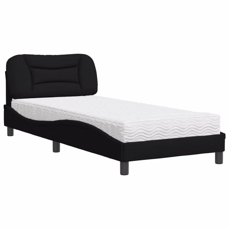 Letto con Materasso Hvar Nero 90x200 cm in Tessuto