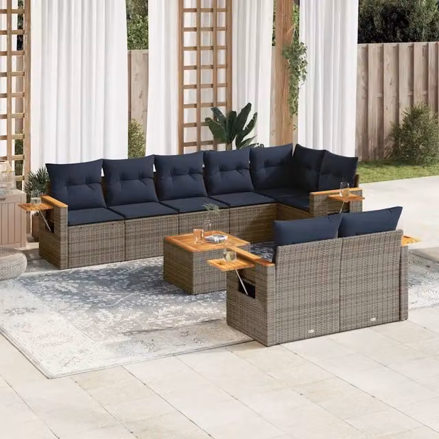 Set Divani da Giardino 9 pz con Cuscini Grigio in Polyrattan 3226999