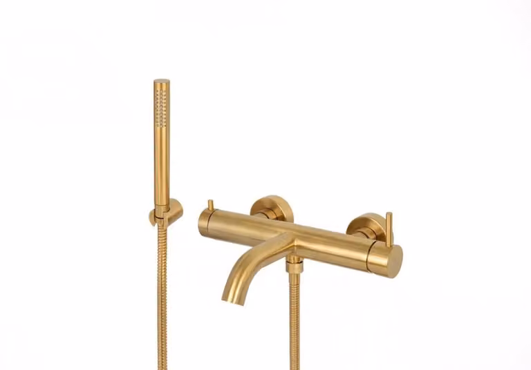 Miscelatore vasca con doccetta acciaio inox Vema OTAGO V17086 - Oro Spazzolato