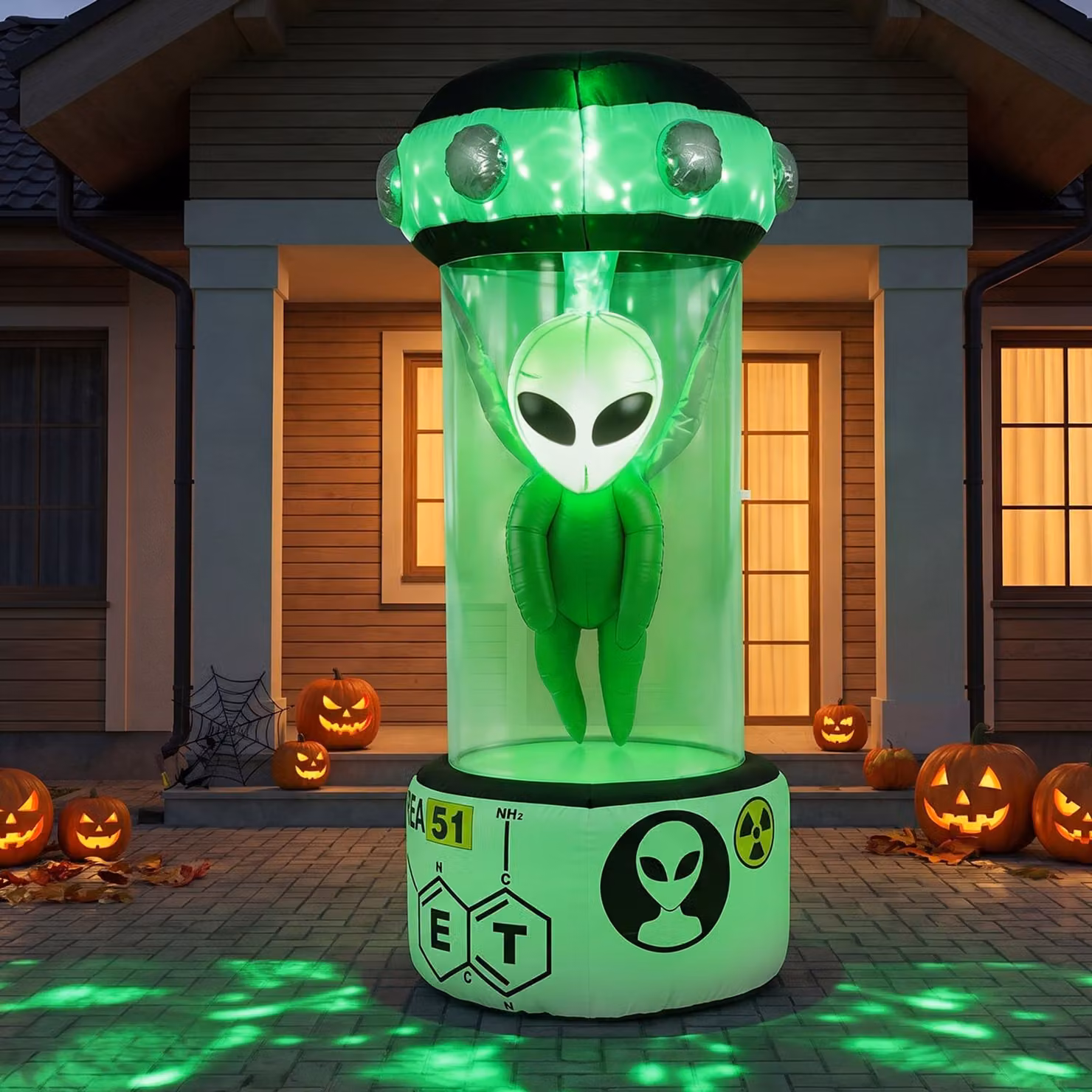 Costway Alieno gonfiabile di halloween per esterno con provetta gigante luci verde animate e led bianchi, 225 cm decorazione gonfiabile di halloween a forma d