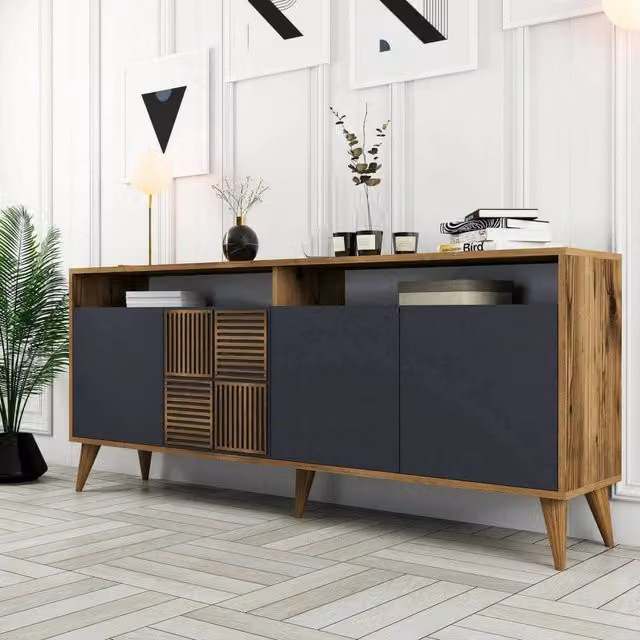 Consolle Jole DMORA, Credenza da soggiorno e Base TV moderna in Noce e Antracite, L: 180 cm, P: 35 cm, H: 79 cm