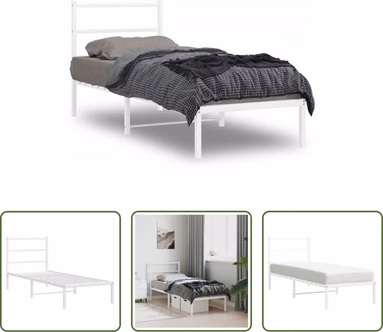 The Living Store Struttura letto con testiera in metallo bianco 80x200 cm