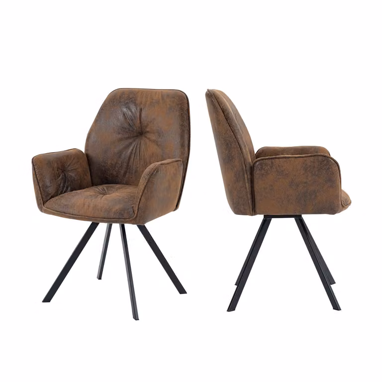 Meubles Cosy - Set da 2 comode sedie da pranzo in Pelle finta scamosciata con braccioli - CALF