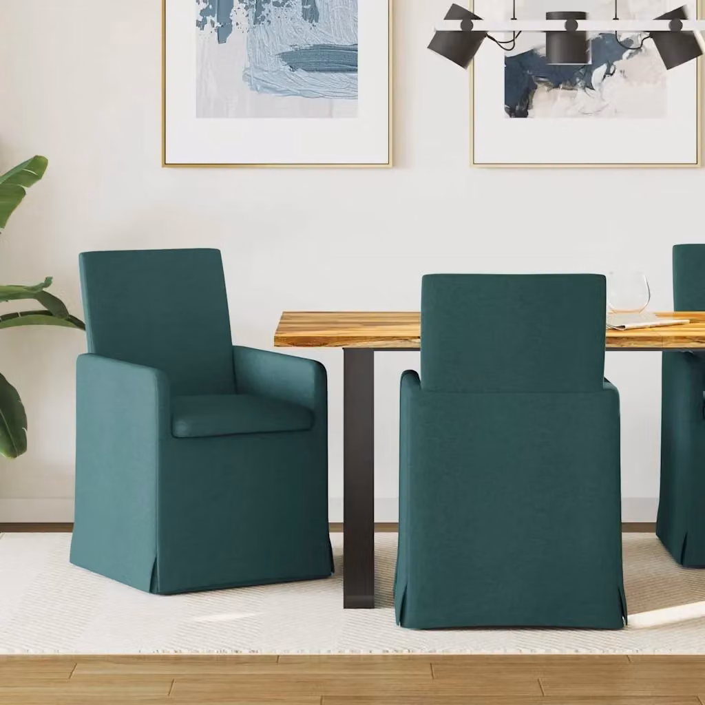 Set di 2 sedie da pranzo e cucina moderne in tessuto verde con struttura in metallo e MDF, H 95 x L 57 x P 67 cm – 2