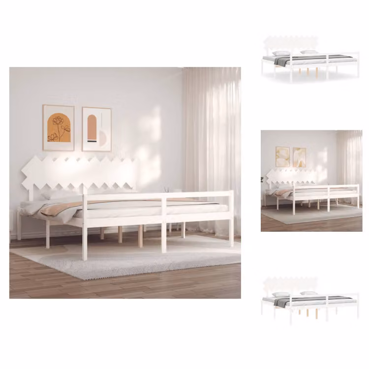 vidaXL Letto in legno massiccio con testiera bianca 200x200 cm - Letti e strutture letto