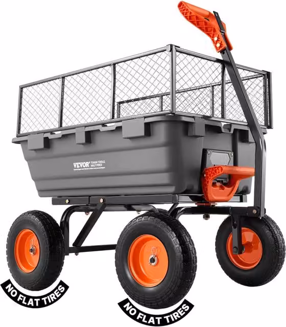 Carrello da Giardino Ribaltabile TC4273C Carico 544 kg con Ruote Girevoli e Scarico Rapido per Giardino e Fai da Te