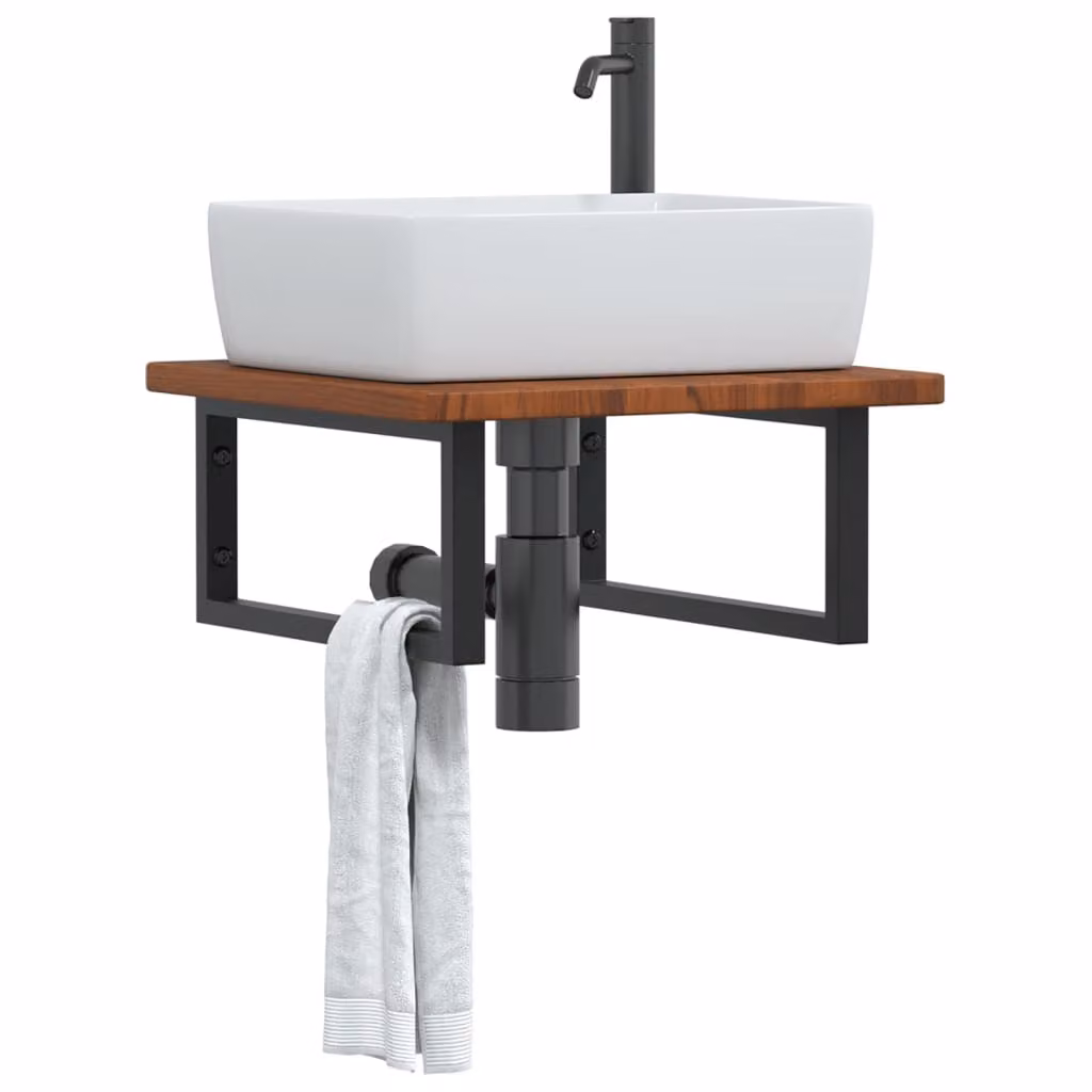 vidaXL Ripiano da parete per lavabo moderno in legno di rovere e metallo nero e marrone