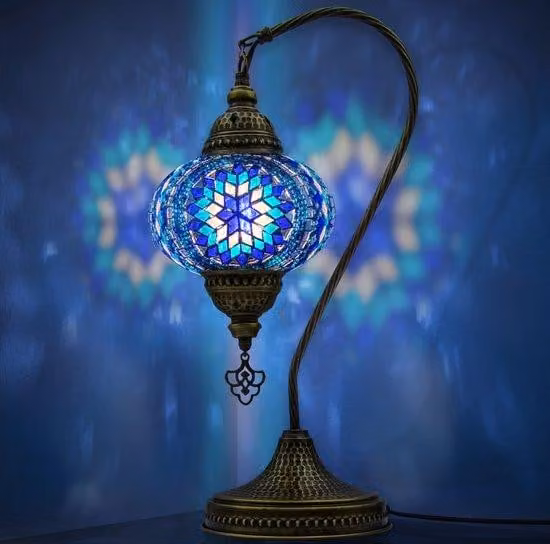 Lampada Mozaiek a collo di cigno, lampada da notte artigianale in stile orientale, lampada da tavolo marocchina per camera da letto e soggiorno - Blu