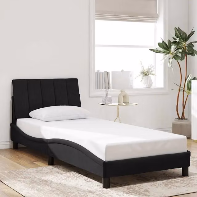 Struttura Letto Hanko Design Mania in Velluto Nero con Base in Legno e Metallo L/P/H: 90 x 200 cm – 1
