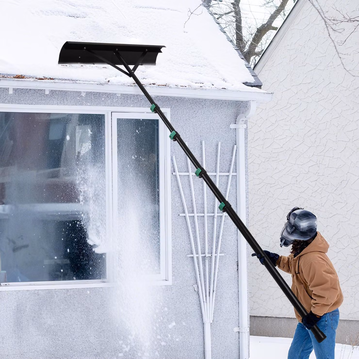 Jayseuw Spazzaneve Pala da neve Spazzaneve per tetti Regolabile fino a 3,6 m, in alluminio, spazzaneve per tetti con pala larga, con manico telescopico, leggero